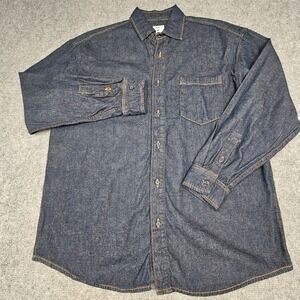 Mode of One Mens Denim Shirt Long Sleeve Button Down Pocket Dark Wash Navy M
